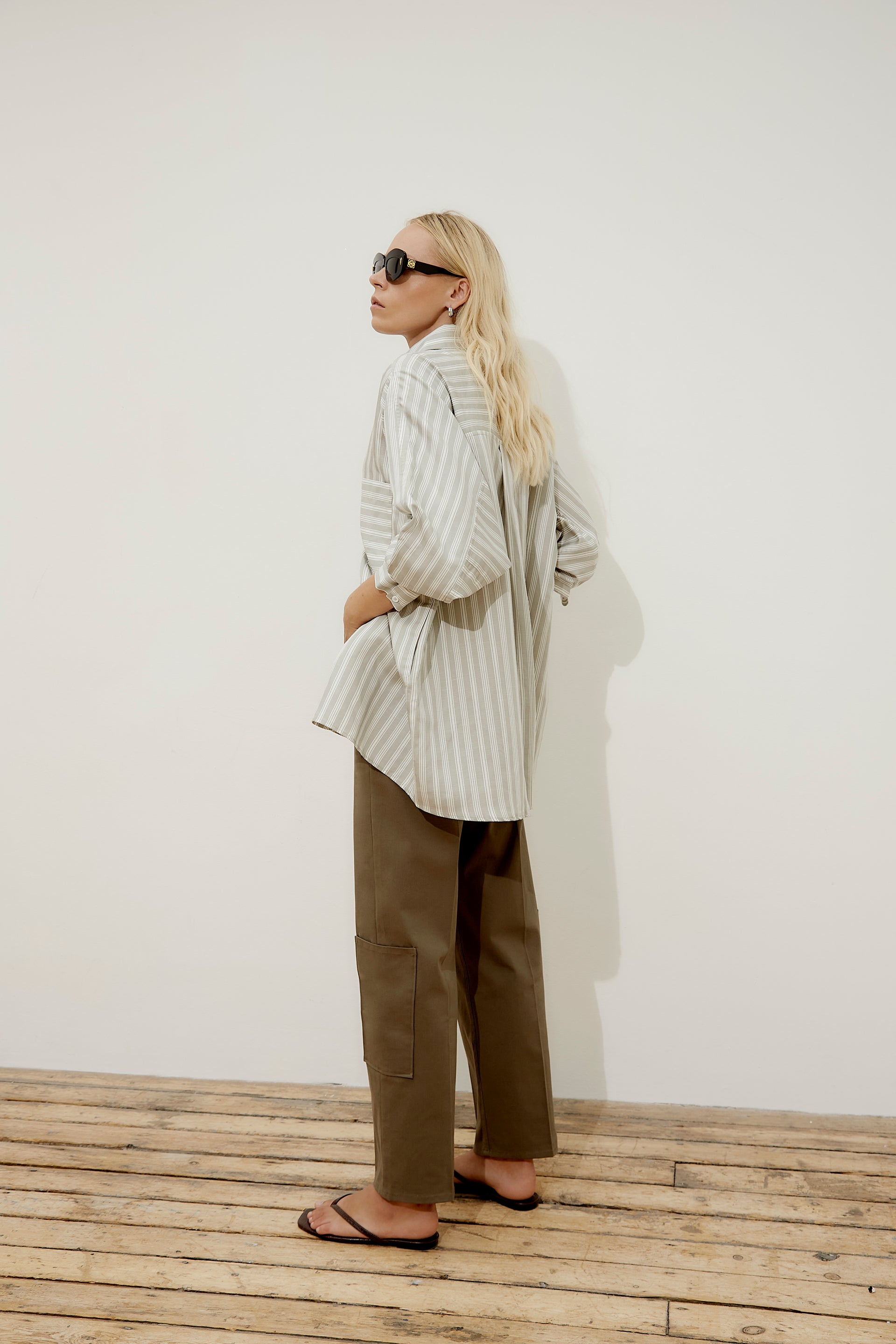 Stevie Oversized Shirt – Sage and Off-White