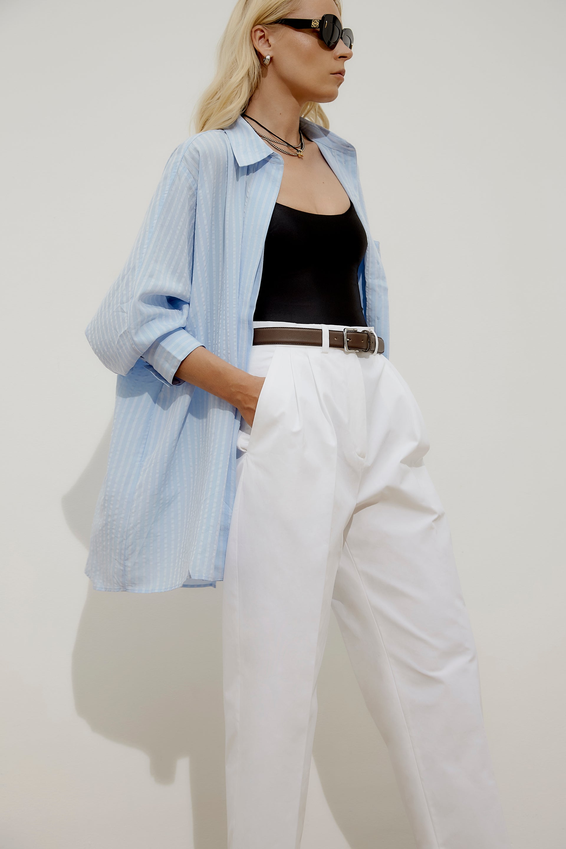 Stevie oversize shirt - blue with blue stripe