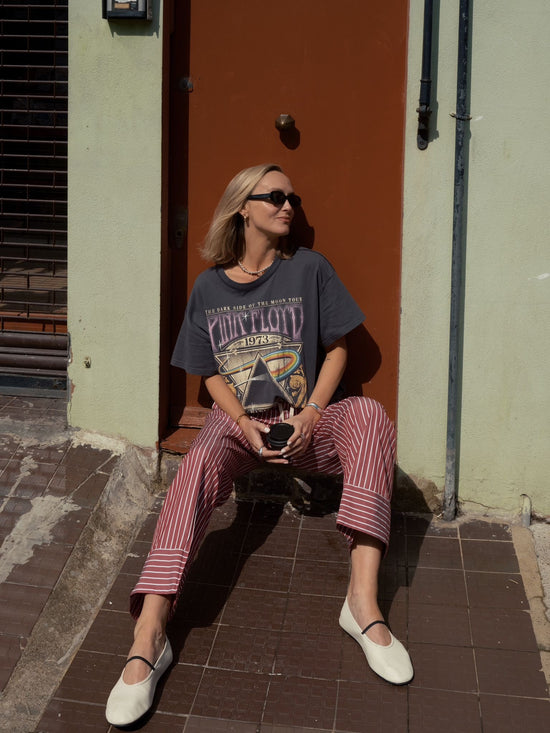 Blanka stripe cotton trousers - Burgundy